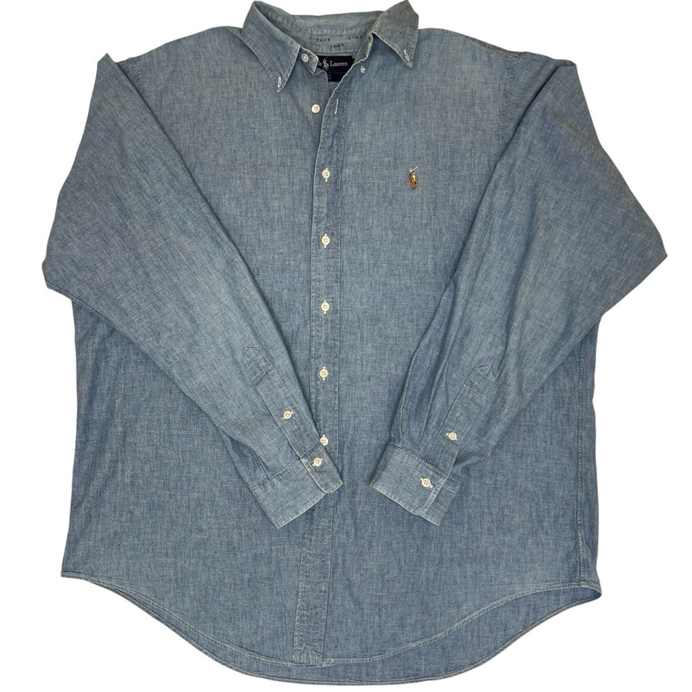 Vintage 90's Y2K Polo Ralph Lauren Button Up Dress Shirt Chambray Size XL